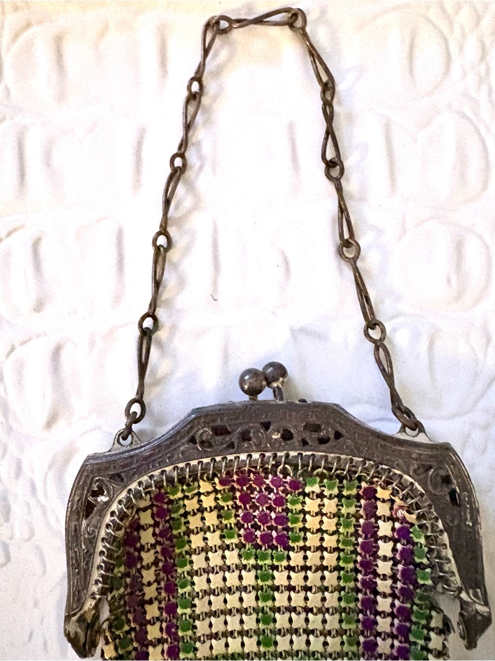 Whiting & Davis Childs Doll Mesh Pink and Green Vintage Purse RARE! Mint Cond - Picture 3 of 6